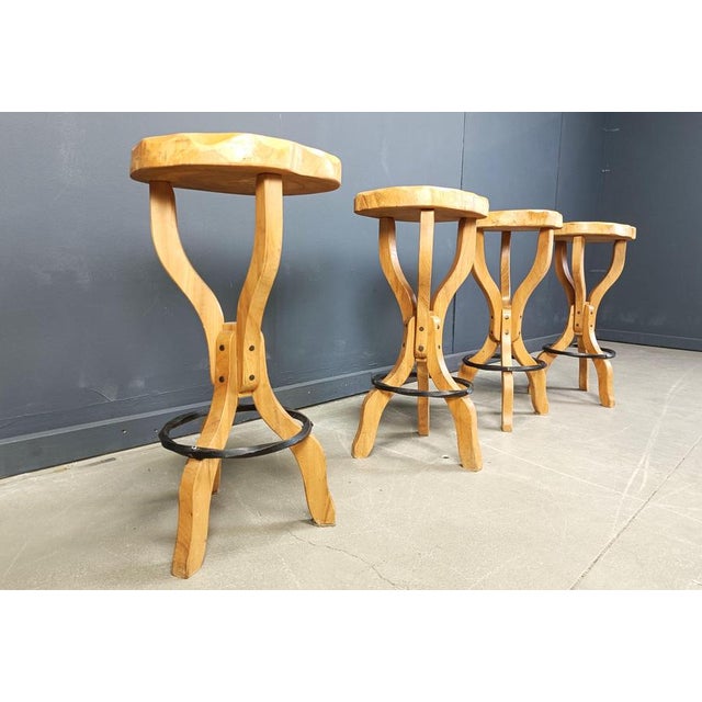 Wood Mid-Century Brutalist Bar Stools, 1960s, Set of 4 For Sale - Image 7 of 16