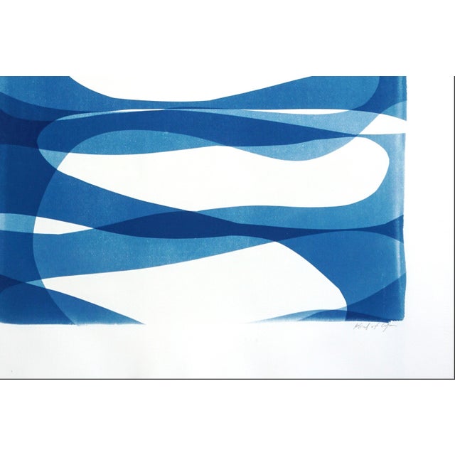 Paper 2025, Post Minimalist Monotype Cyanotype Pf School of Fish, Blue and White Abstract Vertical Artwork by Kind of Cyan For Sale - Image 7 of 8