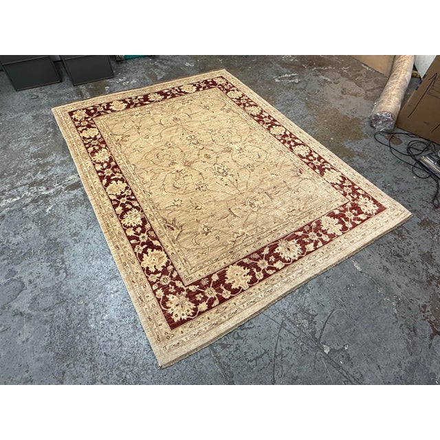 6ft 4in × 8ft 5in Hand-Knotted Pak-Veg Floral Border Area Rug For Sale - Image 11 of 12
