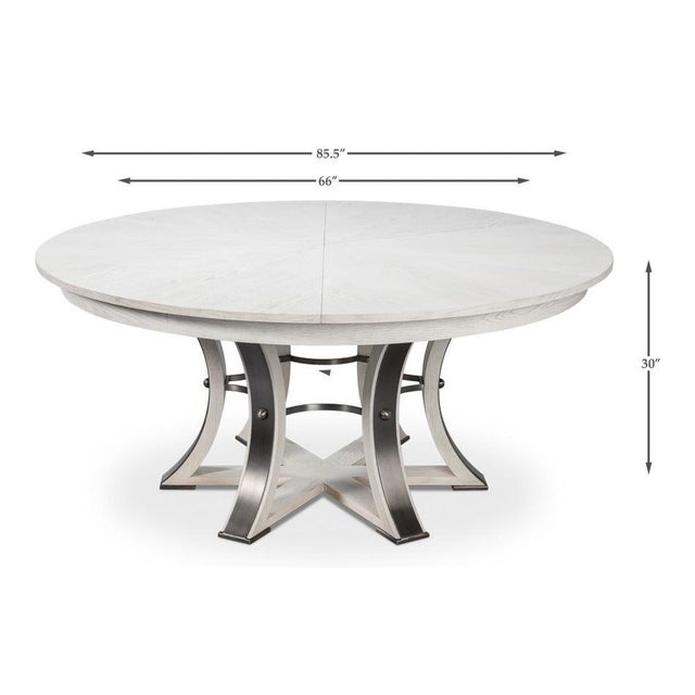 Transitional Round Dining Table, Large - White Oak With Hammered Iron Base For Sale - Image 11 of 11