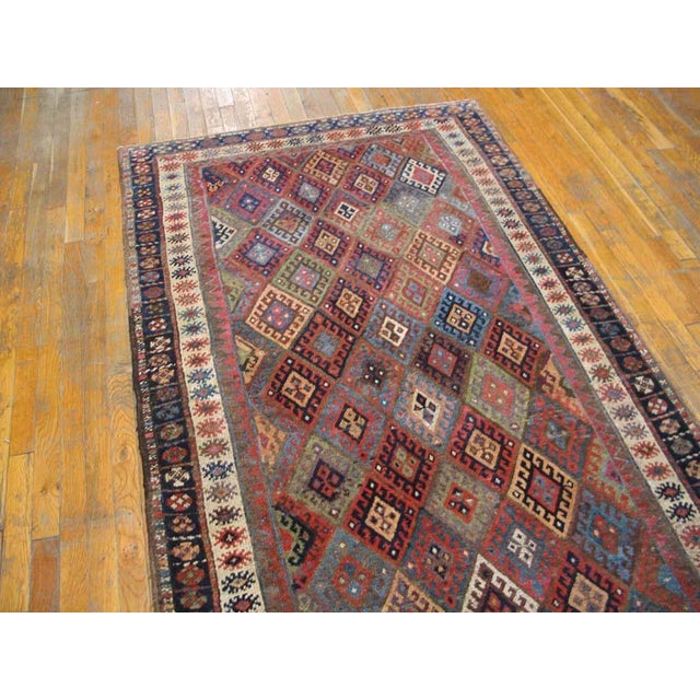 Tribal 1890s Multicolor Diamond Tribal Antique Persian Kurdish Rug 4'0"x 7'4" Handknotted Wool Carpet For Sale - Image 3 of 5