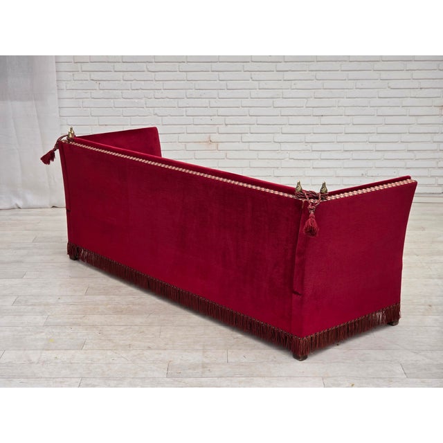 Danish Three-Seater Drop Arm Spanish Sofa in Red Furniture Velour, 1970s For Sale - Image 14 of 18