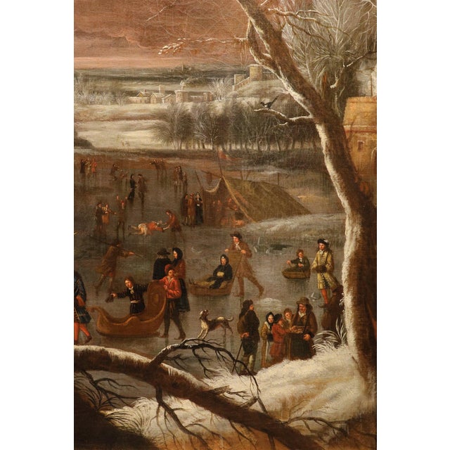 After Joseph Van Bredael, Winter Landscape, 1720, Oil on Canvas For Sale - Image 9 of 15