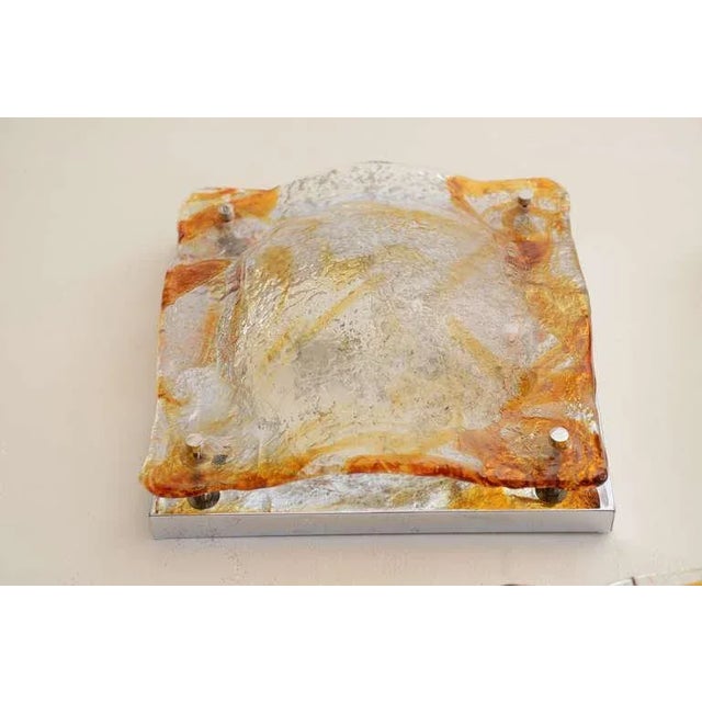 Mazzega Murano Murano Mazzega Square Glass Sconces Set of 6 Amber, Orange, Clear and Chrome For Sale - Image 4 of 7