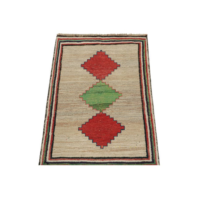 Tribal 1950s Vintage Persian Tribal Runner in Beige With Green and Red Medallions by Rug & Kilim For Sale - Image 3 of 8