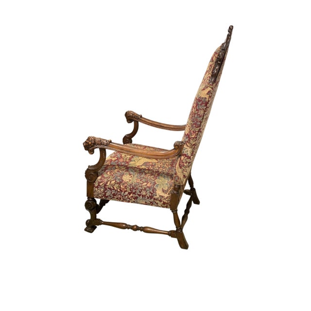Wood Renaissance Style Unicorn and Lion Head Hall Throne Chair Circa 1900 For Sale - Image 7 of 9