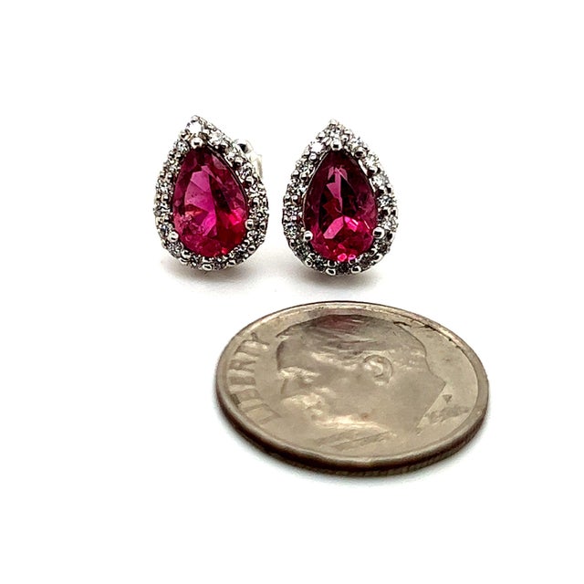 Natural Pink Tourmaline Diamond Stud Earrings 14k W Gold 2.02 TCW Certified For Sale - Image 16 of 18