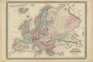 Antique Map of Europe by Johnson, 1872