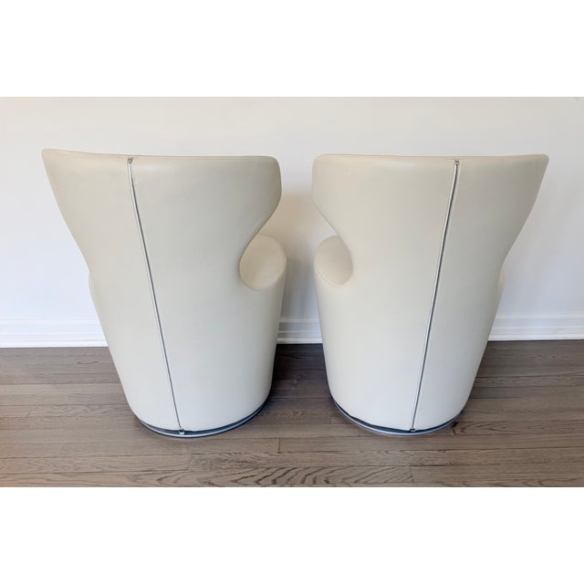 Naoto Fukasawa Pair of B&b Italia Mini Papilio Beige Leather Swivel Chairs For Sale - Image 4 of 10