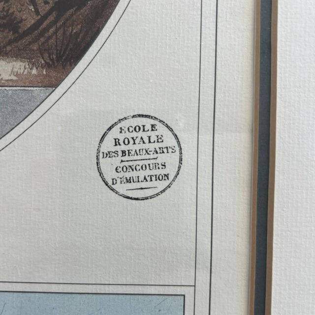 Antique 1800s Hand Colored French Beaux-Arts Pavillon De Bains Architectural Watercolor For Sale In New York - Image 6 of 7