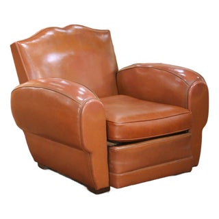 Mid-Century French Art Deco Style Club Chair in Brown Bonded Leather For Sale