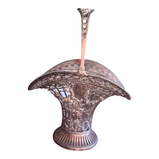 Antique German George Roth Hanau Repoussé 800 Silver Brides Basket Vase Decor For Sale