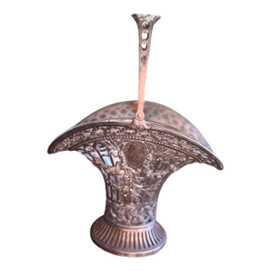 Antique German George Roth Hanau Repoussé 800 Silver Brides Basket Vase Decor