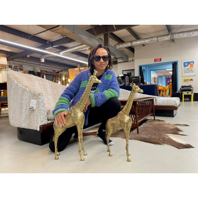Pair of Tall Vintage Brass Giraffe Figurine Sculptures Overt 2 Feet For Sale - Image 6 of 11
