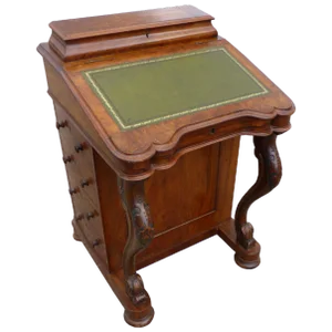 19th Century Victorian English Burr Walnut Davenport Writing Desk