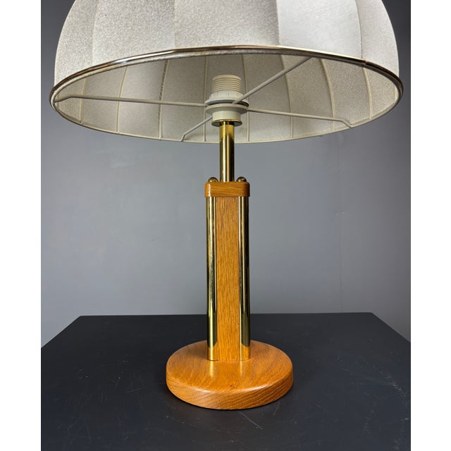Mid-Century Austrian Hollywood Regency Oak and Brass Table Lamp with Mushroom Shade, 1960s For Sale - Image 9 of 17
