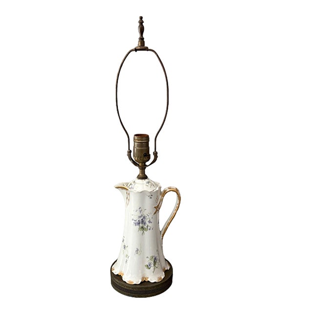 Antique Haviland Limoges Tarascon Porcelain Pitcher Lamp Base, France, C. 1900 in Working Order For Sale