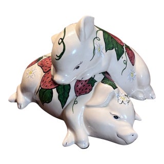 Vintage Hand Painted Ceramic Pig Salt & Pepper Shakers- a Pair For Sale
