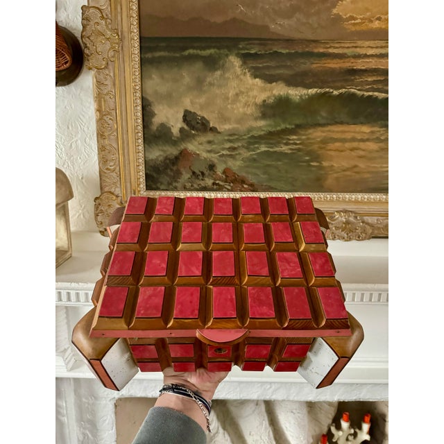 Mid 20th Century Mid-Century Modern Geometric Cube Box, Tramp Art Style For Sale - Image 9 of 11