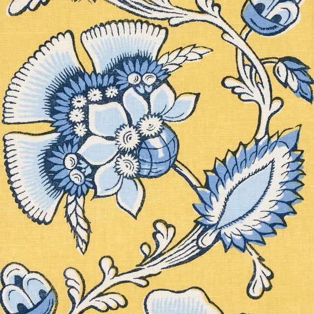 French Sample - Schumacher Marielle Vine Fabric in Yellow & Delft For Sale - Image 3 of 5