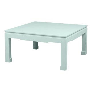 Carl Springer Style Heavenly Blue Raffia Wrapped Ming Coffee Table For Sale