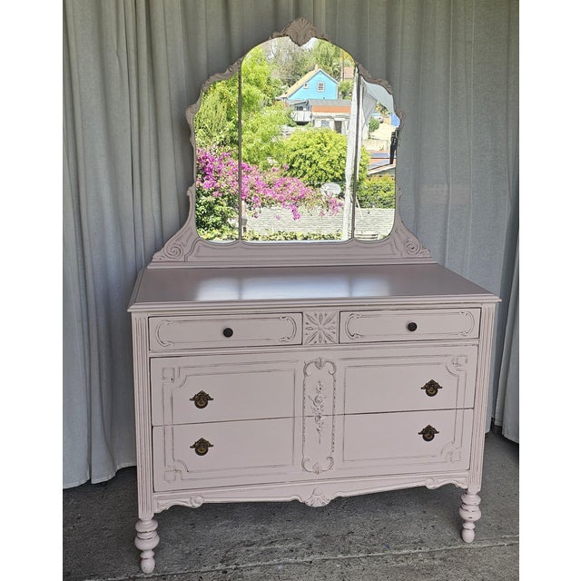 Glass Vintage Pink Dresser With Detachable Mirror For Sale - Image 7 of 13