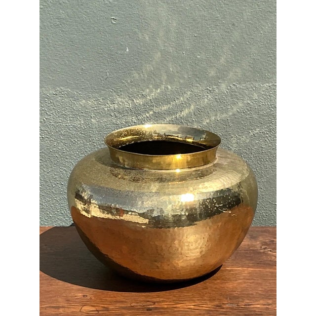 Mid-Century Modern Vintage Hammered Brass Vase For Sale - Image 3 of 16