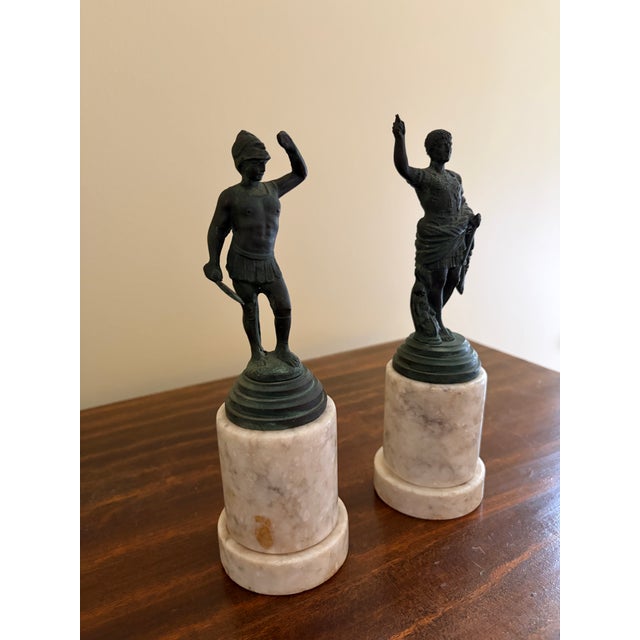 English Grand Tour Classical Figures in Brass on Marble Bases, Neoclassical Sculptures, Pair For Sale - Image 3 of 8