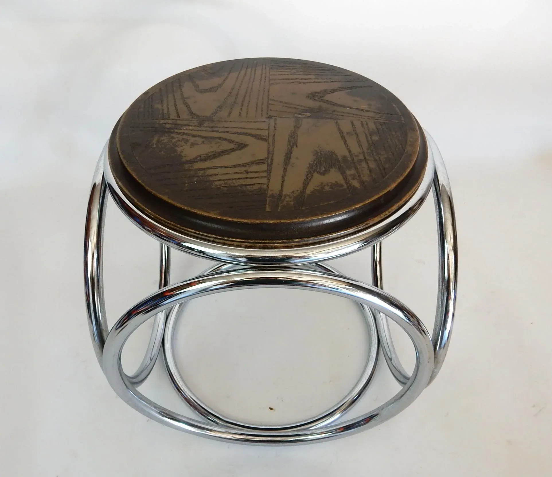 French Art Deco Jean-Pierre Laporte Design Tubular Circle Stool or