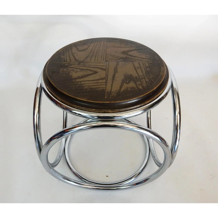 French Art Deco Jean-Pierre Laporte Design Tubular Circle Stool or