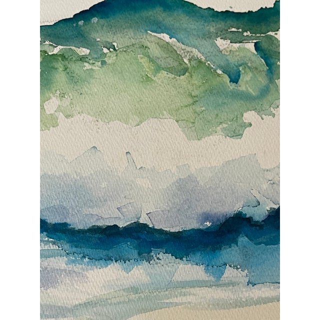 1960s Charming Watercolor Sea Scape on Woven Paper For Sale - Image 4 of 4