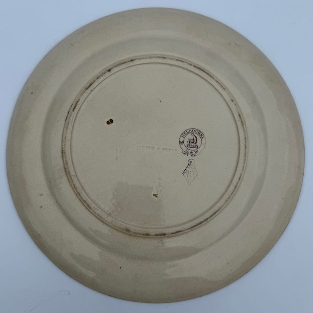 Antique brown transferware plate, part of the "Melbourne" pattern, produced by Gildea & Walker Potteries in Tunstall,...