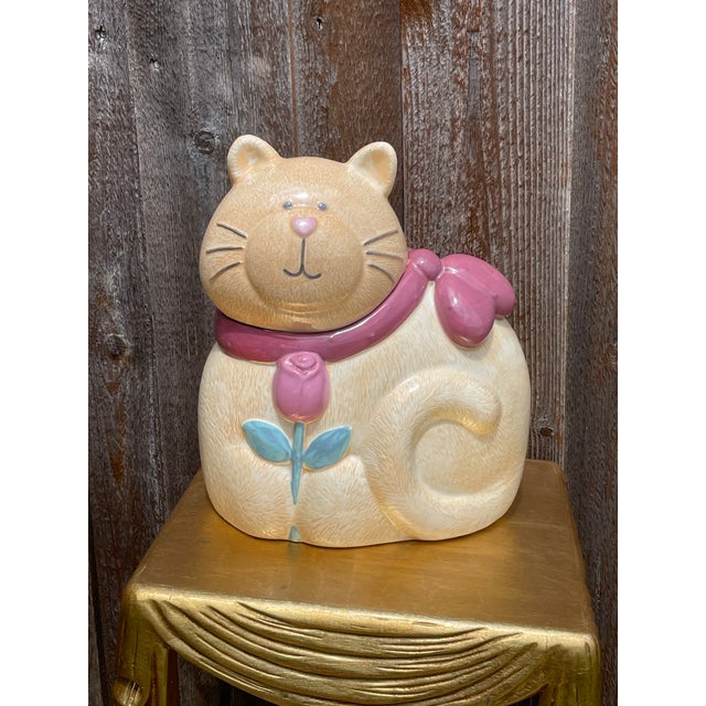 Vintage Treasure Craft Ginger Cat Cookie Jar W/ Flower by Susan Marie For Sale - Image 4 of 5