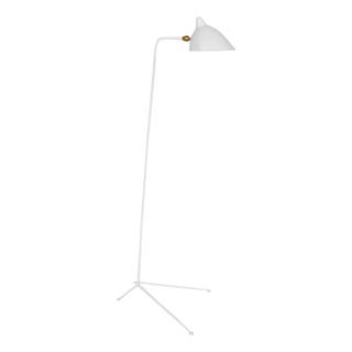 Mid-Century Modern White One-Arm Standing Lamp in Aluminum, Brass and Bronze by Serge Mouille For Sale