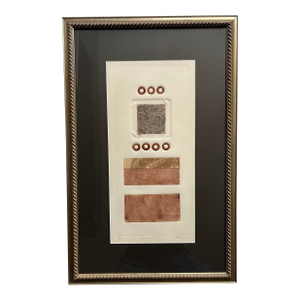 Circa 1970's Brutalist Postmodernist "Icon" Limited Edition Collagraph by Geri Obler, Signed