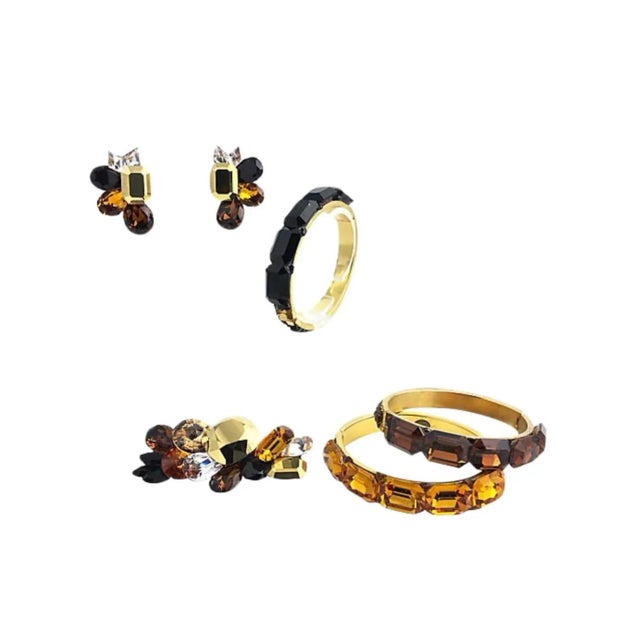 Modern 1980s Wendy Gell Yellow, Brown, and Black Bangles, Earrings, Brooch Jewelry Set - 6 Pieces For Sale - Image 3 of 11