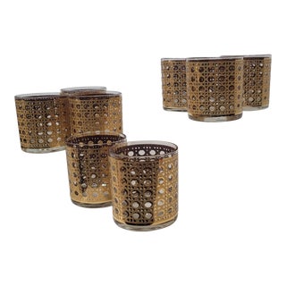 Vintage Culver 22-Karat Gold Canella Design Glassware Barware- Set of 8 For Sale
