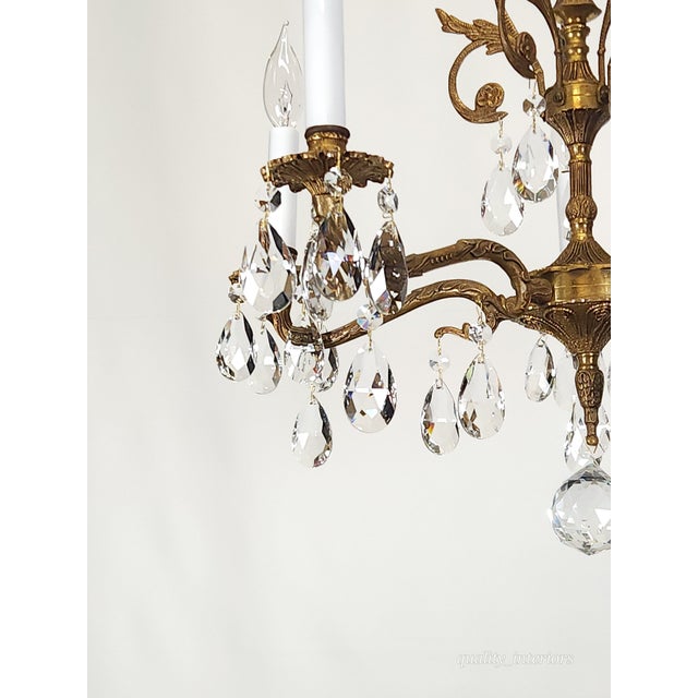 Antique 5 Light Beautiful Bonny Bitty Brass Cut Lead Glass Crystal Chandelier For Sale - Image 9 of 12