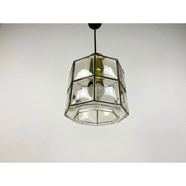 Mid-Century Modern 1960s Mid-Century Iron and Bubble Glass Pendant Lamp by Glashütte Limburg For Sale - Image 3 of 12