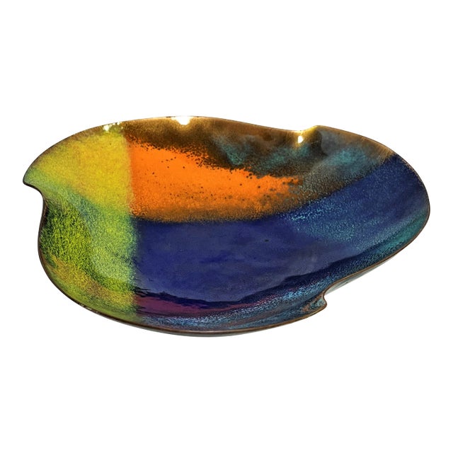 Vintage Mid Century Modern Handcrafted Bovano Chesire Copper Enamel Dish For Sale