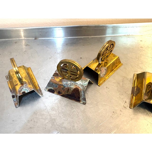 Brass Asian Medallion Placecard Holders Set of 4 For Sale - Image 4 of 4