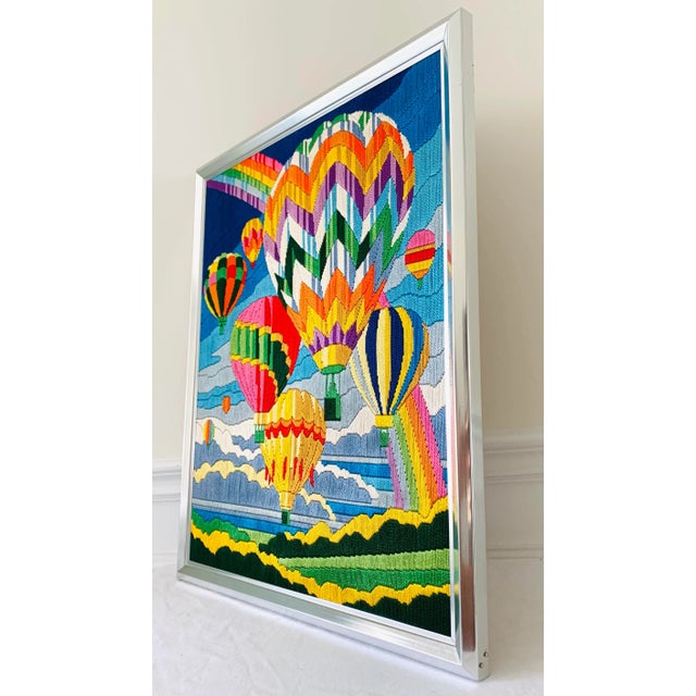 Vintage Mid Century Modern Colorful Hot Air Balloons Montgolfier Needlepoint Framed For Sale In Miami - Image 6 of 10