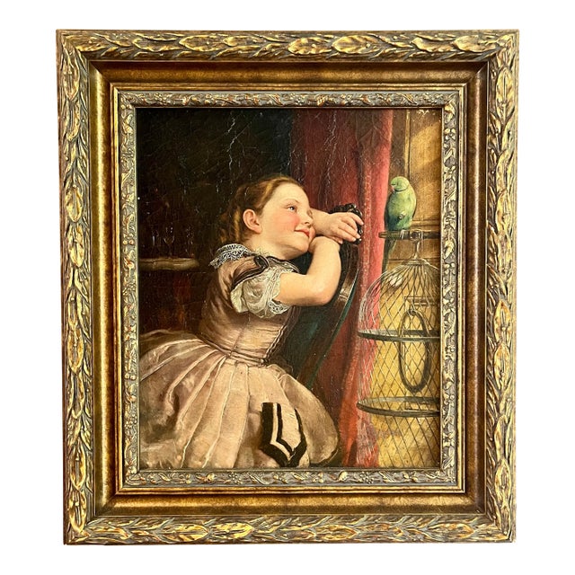 Philipp Hoyall Oil Over-Painted Chromolithograph, Our Pet Polly For Sale