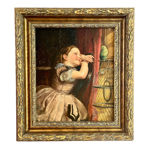 Philipp Hoyall Oil Over-Painted Chromolithograph, Our Pet Polly