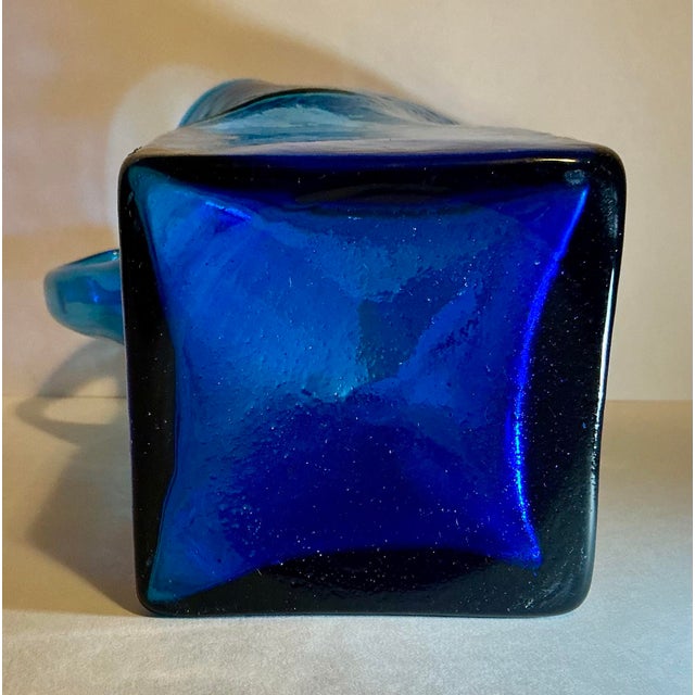 Blue Vintage Morgantown Glass #9844 Swirl Blue Brutalist Art Glass Pitcher - 11” For Sale - Image 8 of 12