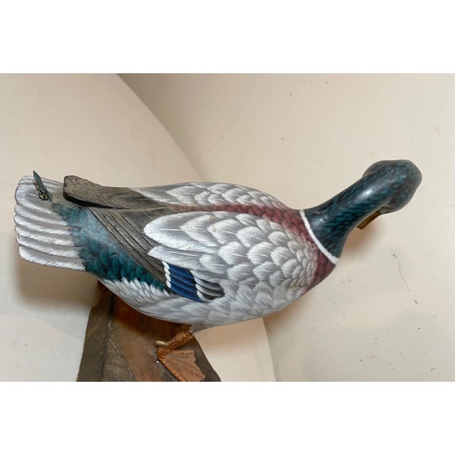 Green Vintage Lifesize Hand Carved Wood Folk Art Mallard Duck Decoy Sculpture Statue For Sale - Image 8 of 16