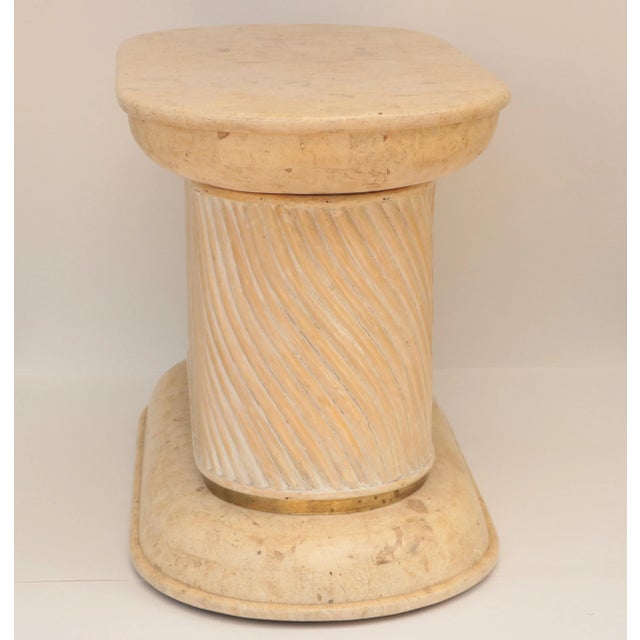 Tessellated Fossil Stone, Split Pencil Reed, and Brass Accent Table For Sale - Image 4 of 9