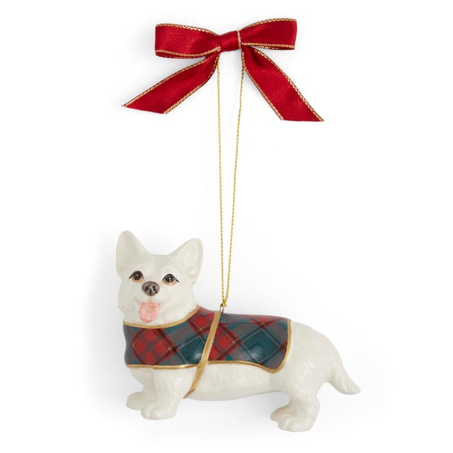 English Spode Christmas Tree Tartan Corgi Ornament For Sale - Image 3 of 5