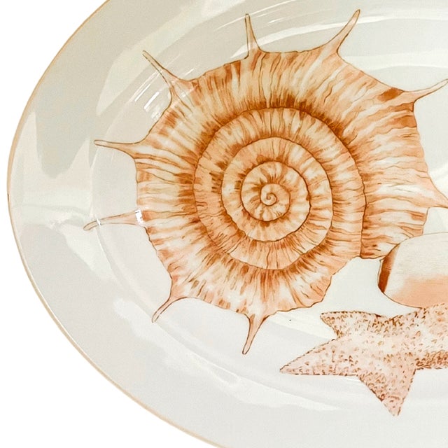 Beautiful 1970s vintage oval serving platter by Fitz and Floyd from the now retired Coquille collection. Lovely peach and...