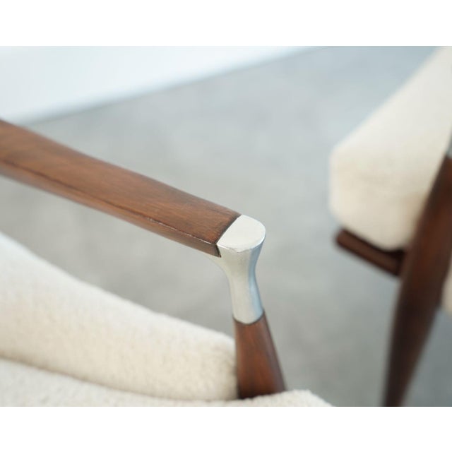 Wood Ib Kofod-Larsen Style Modern Lounge Chairs in Walnut & Bouclé, C. 1950s For Sale - Image 7 of 11